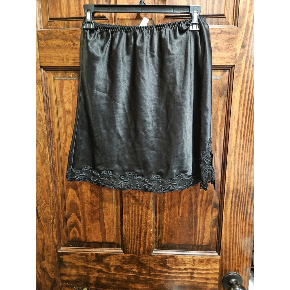 Victoria's Secret Womens Small Black Satin Half Slip Lace Trim Intimates